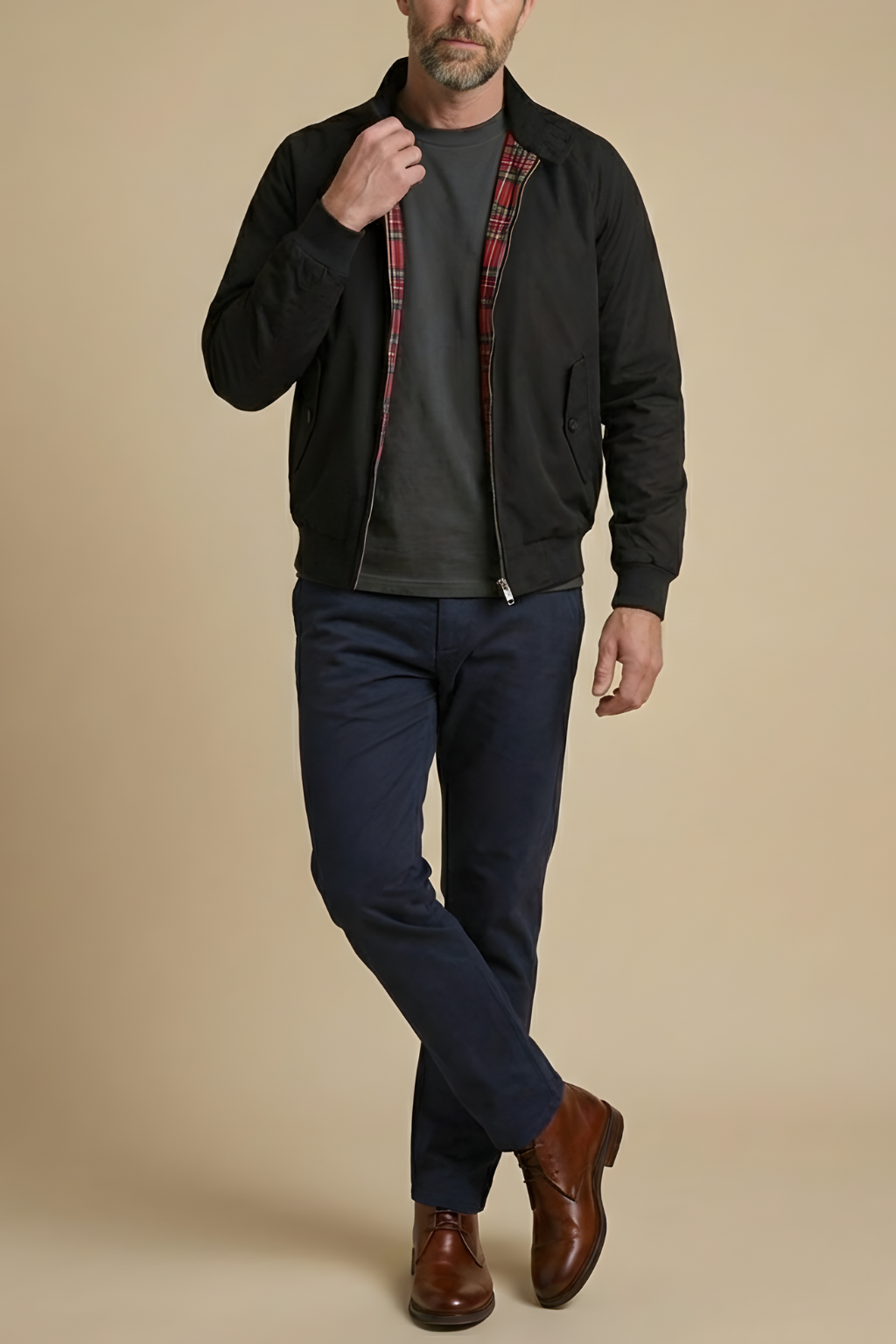 Men's Harrington Jacket with Zip Front and Check Lining – Bushland Co.
